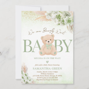 Green Gender Neutral Bear Boho Baby Shower Invitation