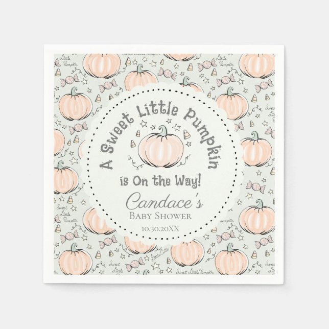 Green Gender Neutral Little Pumpkin Baby Shower Napkins (Front)
