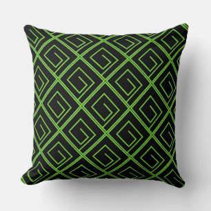 Green Geo Black Throw Pillow