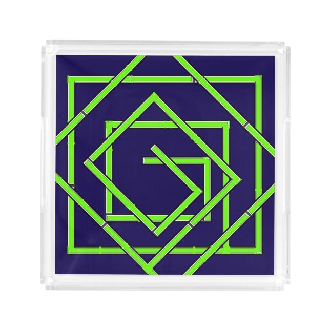 Green Geo Blue Acrylic Tray (Front)