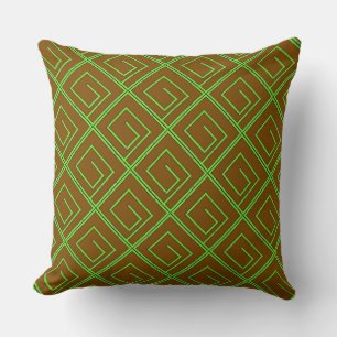 Green Geo Brown     Throw Pillow