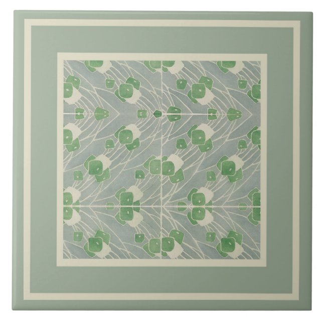 Green Geometric 1915 Hannah Borger Overbeck Ceramic Tile (Front)