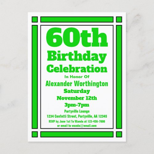 Green Geometric 60th Birthday Invitation Postcard