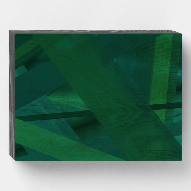 Green Geometric Abstract Wood Art  Wooden Box Sign (Front Horizontal)