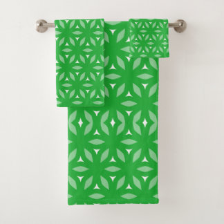 Green Geometric Floral Abstract Bath Towel Set