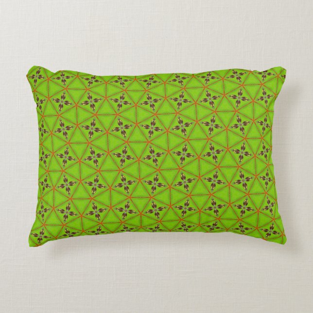 Green Geometric Floral Pattern Pillowcase Accent Pillow (Front)