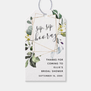 Green Geometric Gold Sip Sip Hooray Bridal Shower Gift Tags