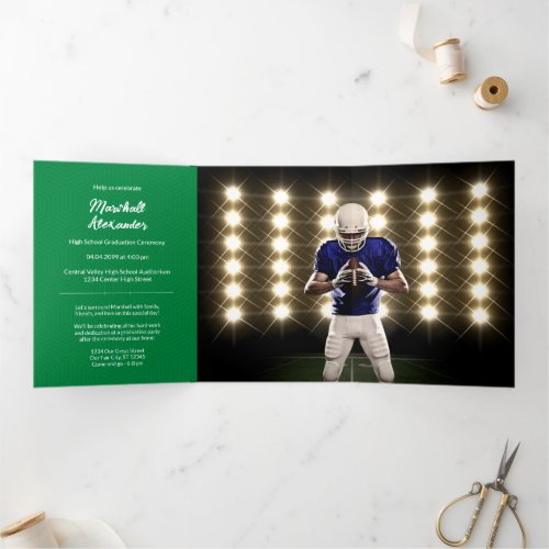 Green Geometric Graduation Photo Tri_Fold Invitation