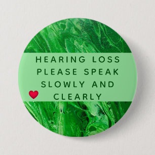 Green Geometric Heart Hearing Loss 3 Inch Button