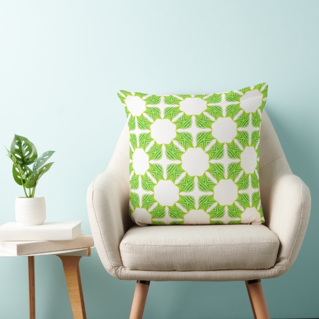 Green Geometric Leaf/Floral Pattern Throw Pillows (Chair)