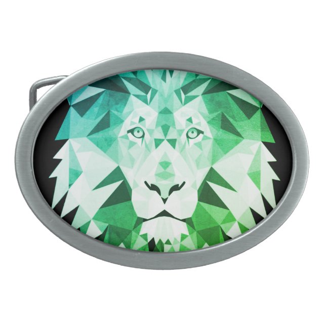 Green Geometric Lion Belt Buckle (Front)