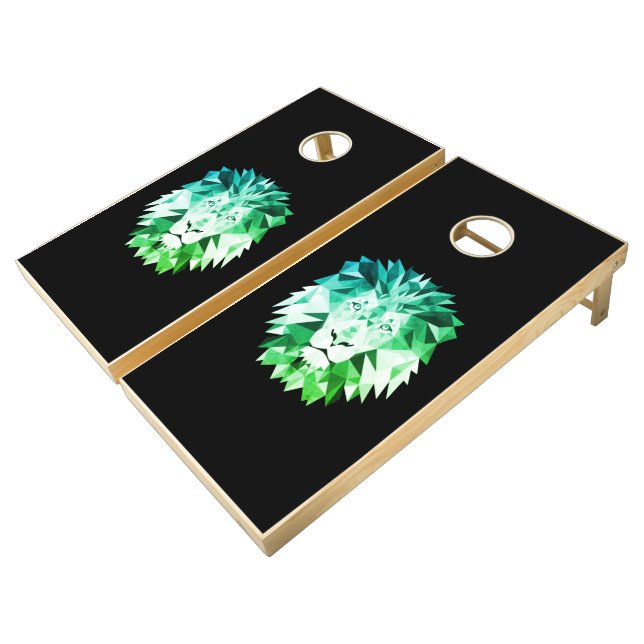 Green Geometric Lion Cornhole Set (Angled)