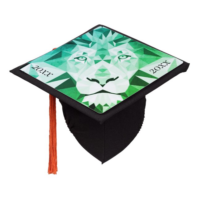 Green Geometric Lion Graduation Cap Topper (Angled)