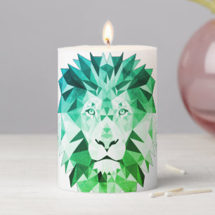 Green Geometric Lion Pillar Candle