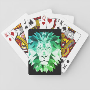 Green Geometric Lion Playing Cards