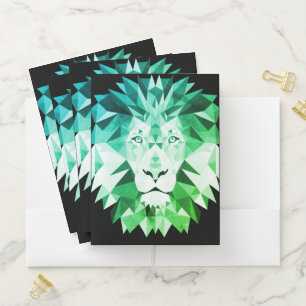 Green Geometric Lion Pocket Folder