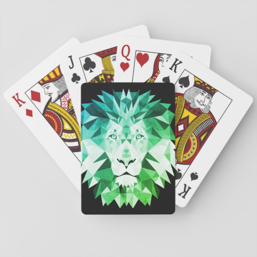 Green Geometric Lion Poker Cards