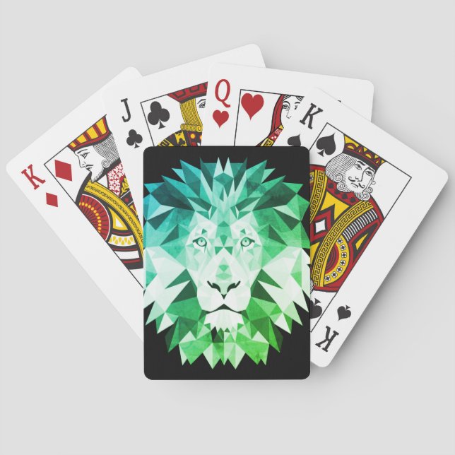 Green Geometric Lion Poker Cards (Back)
