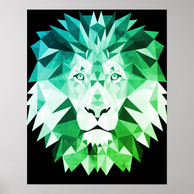 Green Geometric Lion Poster (Front)