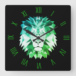 Green Geometric Lion with Roman Numerals Square Wall Clock