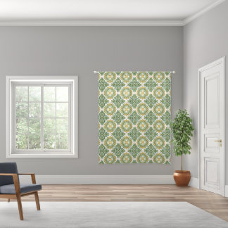 Green geometric Mediterranean tile pattern Sheer Curtains