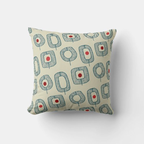 Green Geometric Open Shapes with Red Dots Throw Pillow