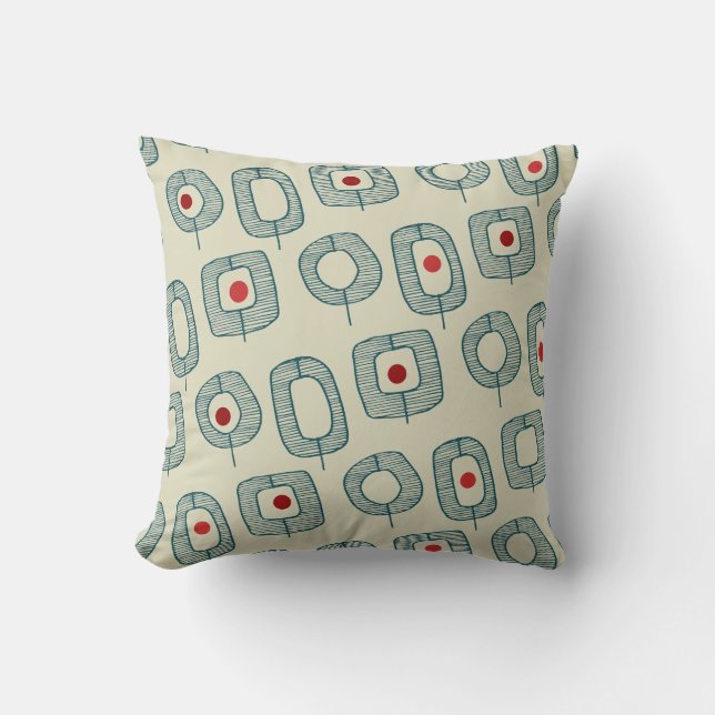 Green Geometric Open Shapes with Red Dots Throw Pillow (Front)