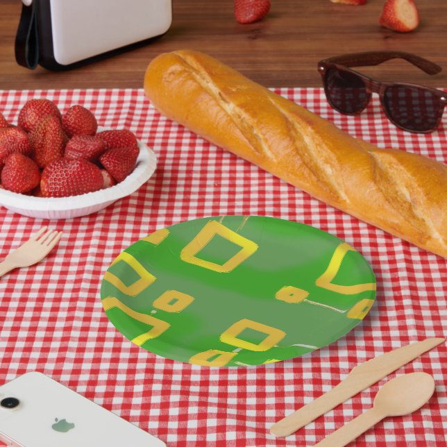 Green Geometric Paper Plates (Picnic)