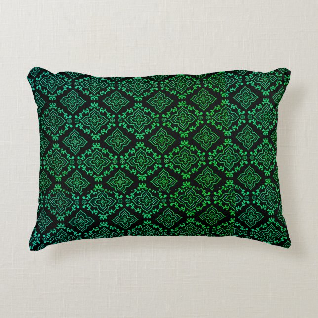 Green Geometric Pattern / Indian Print  Accent Pillow (Front)