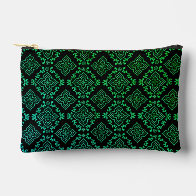 Green Geometric Pattern / Indian Print  Accessory Pouch (Front)