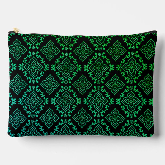 Green Geometric Pattern / Indian Print  Accessory Pouch (Front)