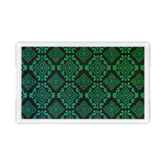 Green Geometric Pattern / Indian Print Acrylic Tray