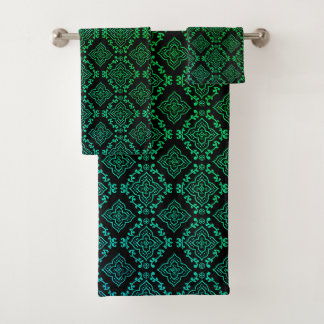 Green Geometric Pattern / Indian Print Bath Towel Set