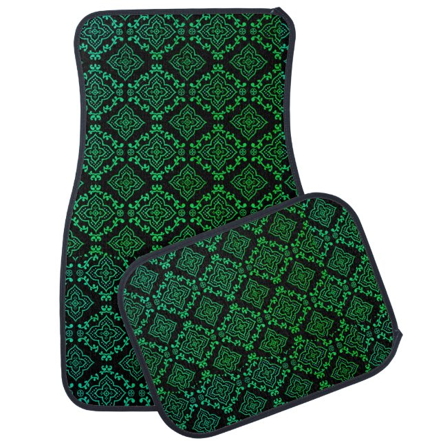 Green Geometric Pattern / Indian Print  Car Floor Mat (Set)