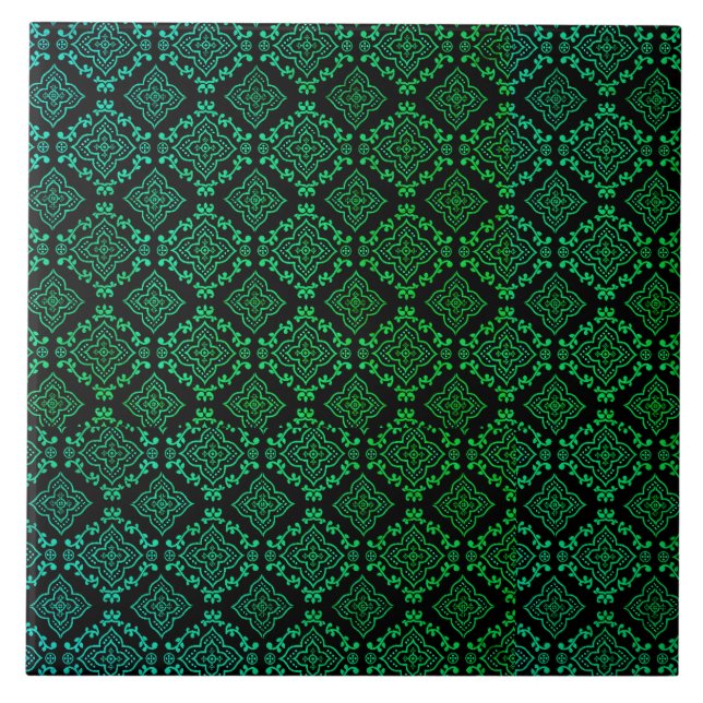 Green Geometric Pattern / Indian Print  Ceramic Tile (Front)