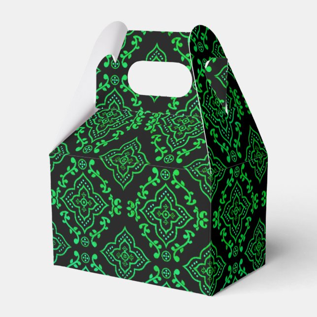 Green Geometric Pattern / Indian Print  Favor Boxes (Front Side)