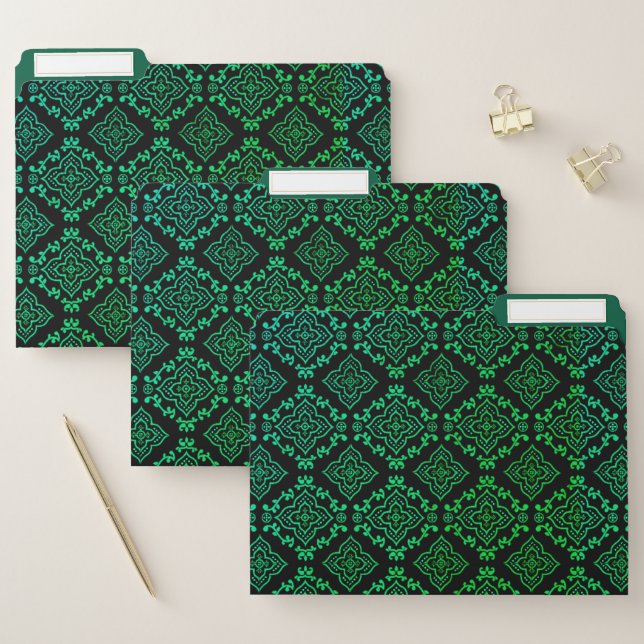 Green Geometric Pattern / Indian Print  File Folder (Set)