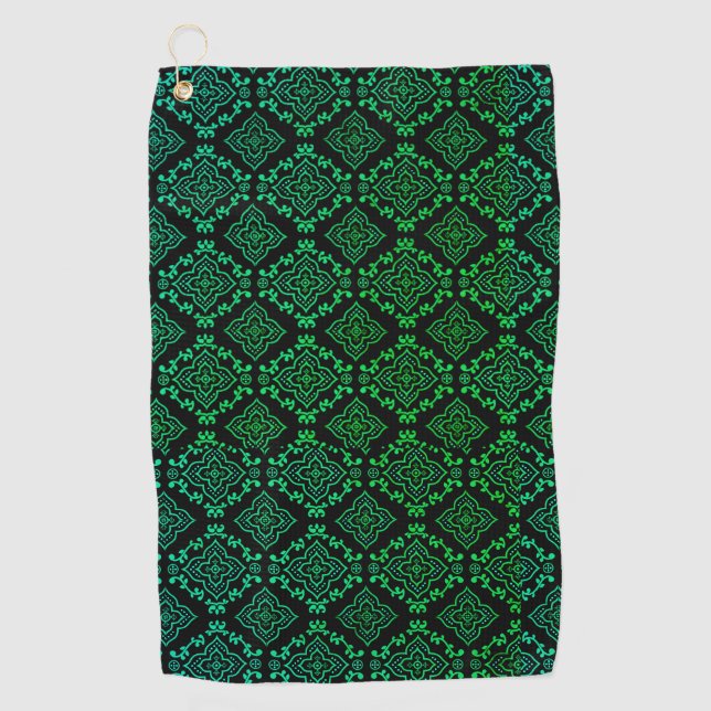 Green Geometric Pattern / Indian Print  Golf Towel (Front)
