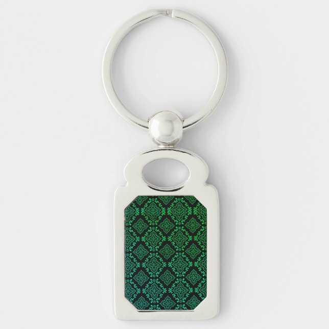 Green Geometric Pattern / Indian Print  Keychain (Front)