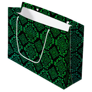 Green Geometric Pattern / Indian Print Large Gift Bag