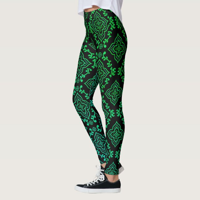 Green Geometric Pattern / Indian Print  Leggings (Left)