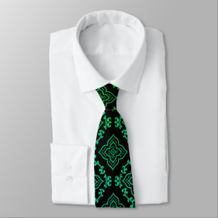 Green Geometric Pattern / Indian Print Neck Tie