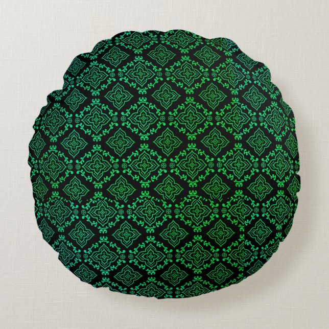 Green Geometric Pattern / Indian Print  Round Pillow (Front)