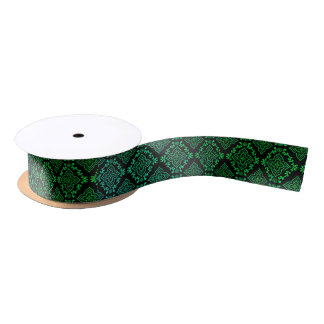 Green Geometric Pattern / Indian Print  Satin Ribbon
