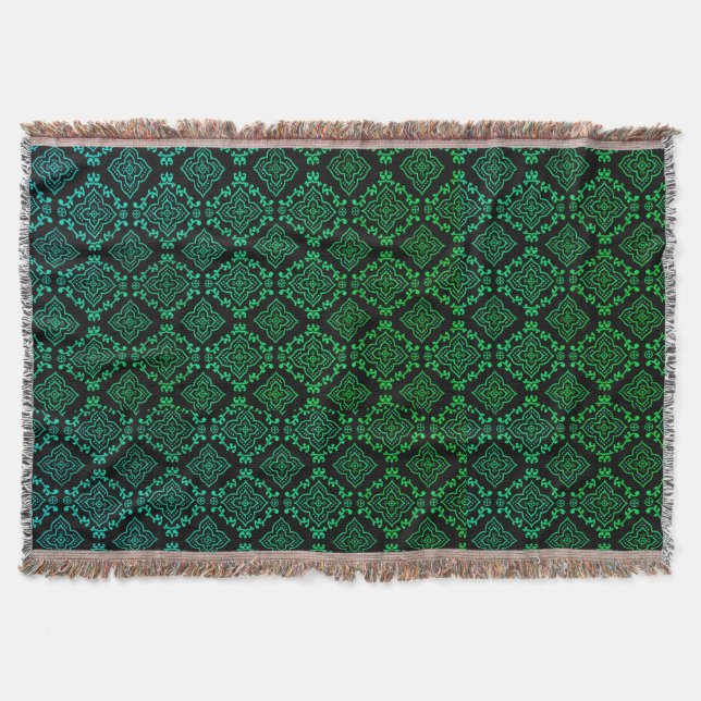 Green Geometric Pattern / Indian Print  Throw Blanket (Front)