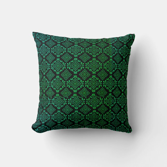 Green Geometric Pattern / Indian Print  Throw Pillow (Front)