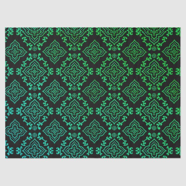 Green Geometric Pattern / Indian Print  Tissue Paper (Front)