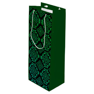 Green Geometric Pattern / Indian Print  Wine Gift Bag