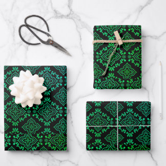 Green Geometric Pattern / Indian Print  Wrapping Paper Sheets