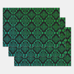 Green Geometric Pattern / Indian Print Wrapping Paper Sheets
